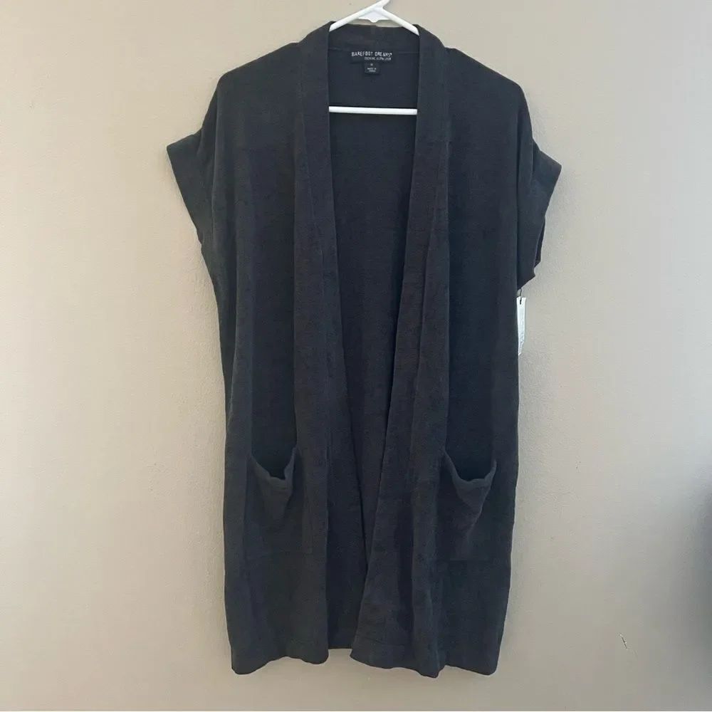 Barefoot dreams NWT cozychic ultra lite sleeveless long cardi carbon size M - Picture 3 of 6